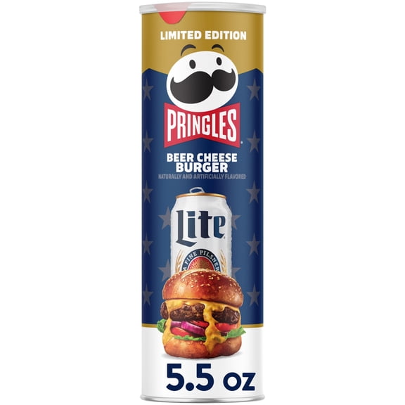Pringles Beer Cheese Burger Potato Crisps Chips, Lunch Snacks, 5.5 oz Canister