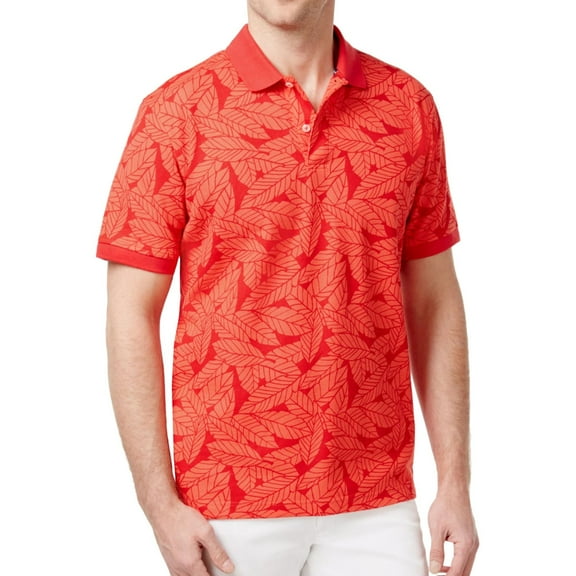 Club Room Mens Contrast Leafy Polo Shirt, Red, Small