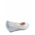 thumbnail image 2 of Fisher-1 Women's Slip On Glitter Rhinstone Open Toe Low Wedge Heel Pump Shoes, 2 of 2
