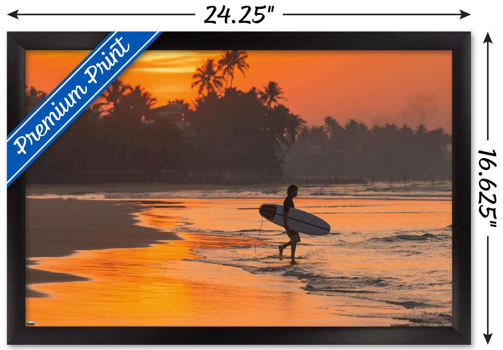 Surfing - Morning Walk Wall Poster, 14.725" x 22.375", Framed
