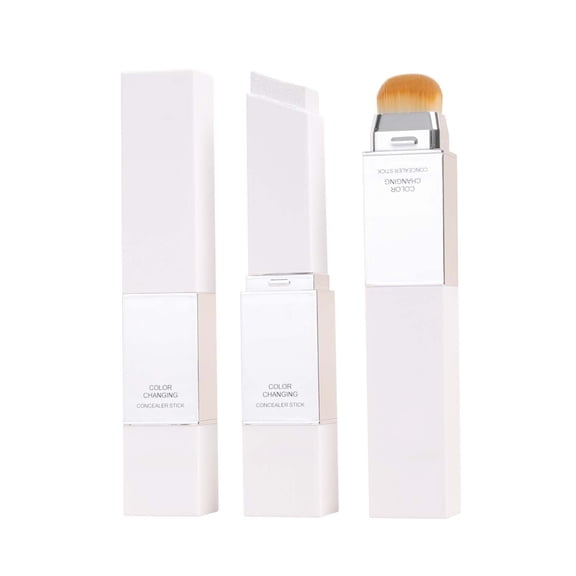 Color Changing Foundation Stick, Korean color-changing foundation stick,2-in-1 Dual Ended Full Coverage Foundation Stick with Brush,with Fine Bristle Brush, Lightweight, Long-Lasting