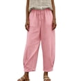 thumbnail image 4 of QUNYINEY Womens Pants Wide Leg Cotton Linen Casual Summer Pants with Pockets Relaxed Fit Pink XL, 4 of 9