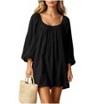 thumbnail image 2 of Sheghy Balloon Long Sleeve Round Neck Mini Dress Oversized Autumn Winter Everyday Wear Black S, 2 of 6