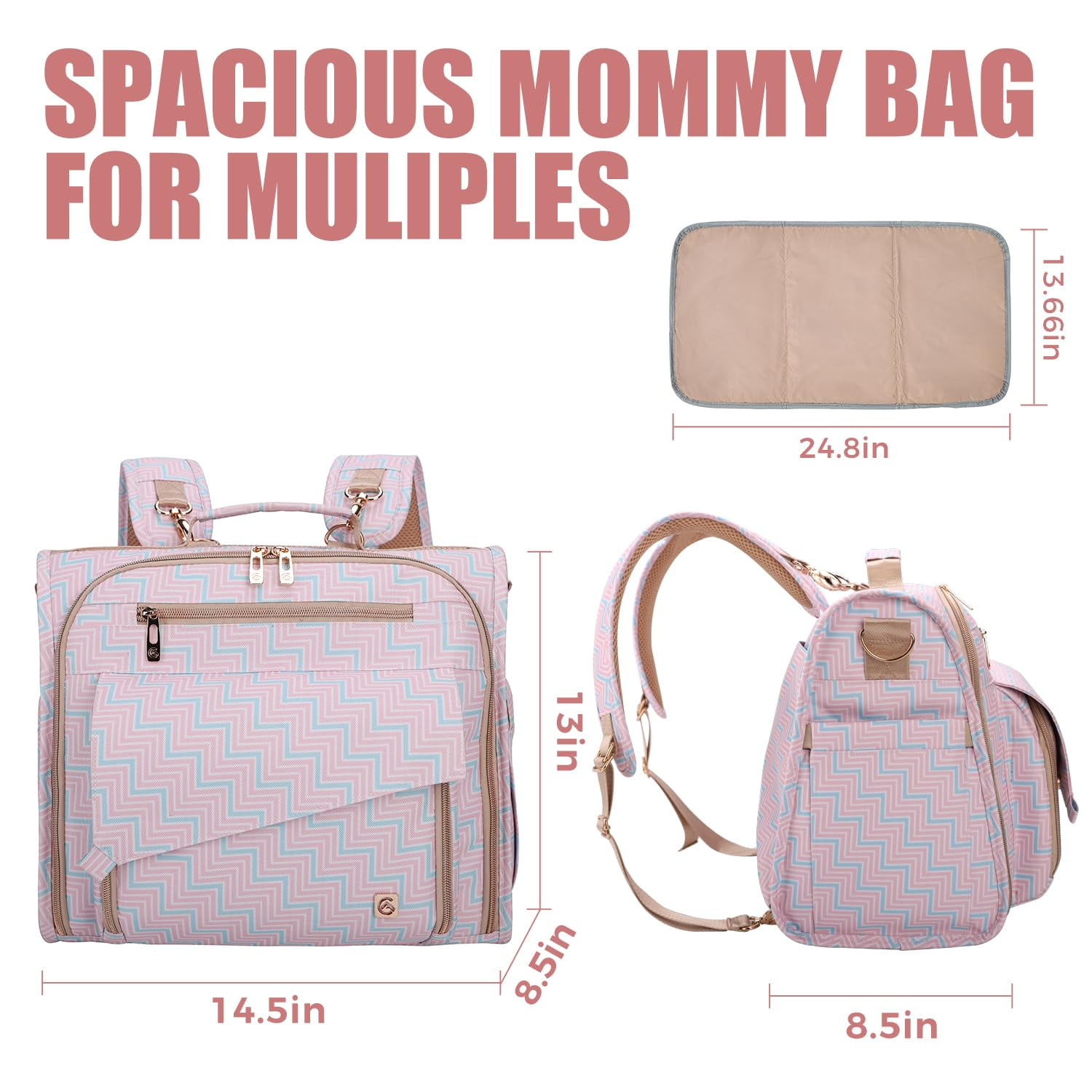 BRONZY Diaper Bag Large - Convertible Design Converts to Tote Bag, Stroller-Friendly & Waterproof Fabric, Spacious Storage for Baby Essentials