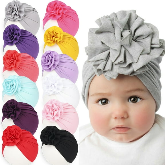 Baby Girl Hat, Turban Hats for Infant Toddlers Girls, Polyester Cotton Baby Cap with Big Flower for Little Girl