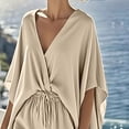 thumbnail image 6 of VBVC Women's 2 Piece Cotton Loungewear Set,Batwing Sleeve Cardigan and Drawstring Shorts For Women,Ladies Casual Summer Outfit with Pockets,Khaki,S-3XL, 6 of 10