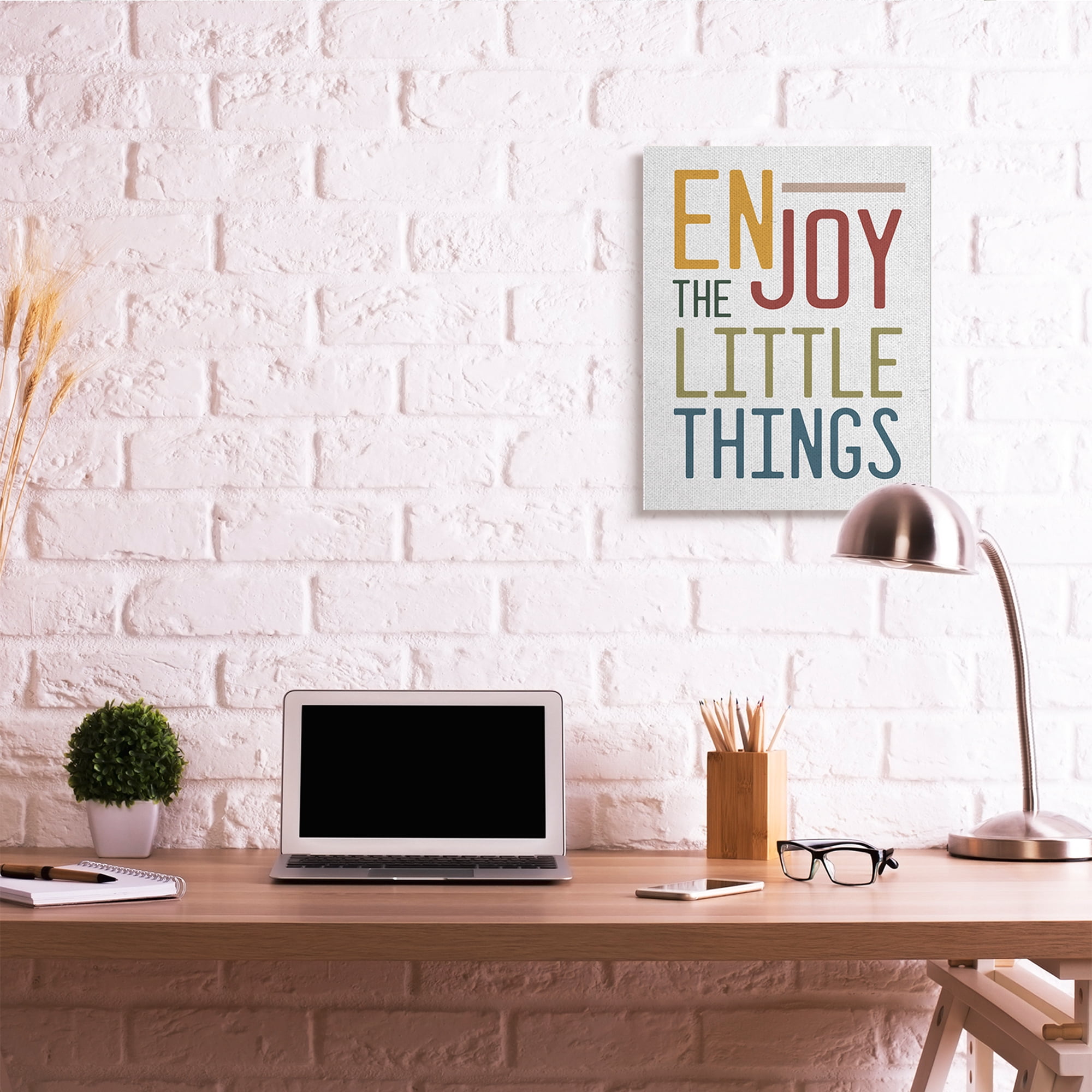 Stupell Industries Enjoy The Little Things Quote Blue Red Typography Inspirational Painting Gallery Wrapped Canvas Art Print Wall Art, 24 x 30