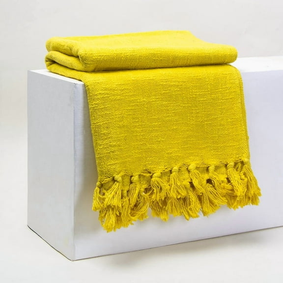DMAASA 100% Organic Cotton Solid Yellow Throw Blanket for Couch, Lightweight Blankets for Bed, Fuzzy Cozy Blanket Throw for Sofa, Travel, Jacquard Pattern,