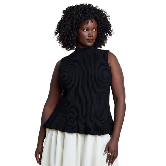 ELOQUII Women's Plus Size Mockneck Peplum Sweater