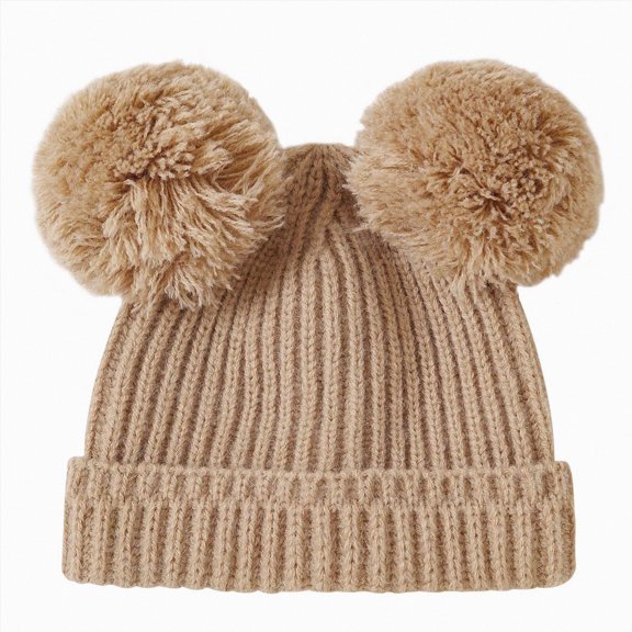 Hessimy Kids Double Pom Pom Knit Beanie,Cute Winter Warm Hat with Faux Fur Balls
