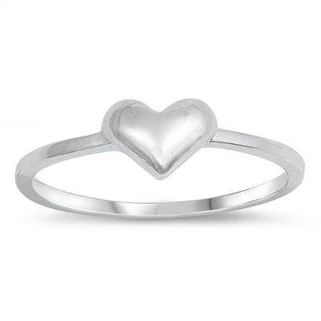Wide Puffed Heart - Small Dainty Puffed Heart Promise Ring New .925 Sterling Silver Band Size 10
