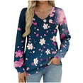thumbnail image 2 of Heisall Women's Tops Spring Autumn 2025 New Arrival Long Sleeve V-Neck Loose Casual T-shirts with All-over Print Fashion, 2 of 5