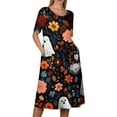 thumbnail image 5 of Halloween Dresses for Women Summer Comfy Funny Cartoon Ghost Cocktail Dresses Short Sleeve Vintage Relaxed Fit Flowy Midi Halloween Costumes Dresses Dark Blue XL, 5 of 6