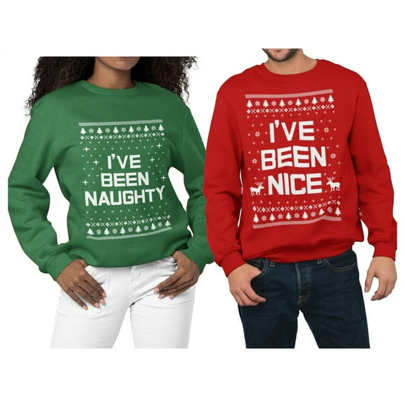 Naughty & Nice Sweatshirt Men Women Couple Matching Ugly Christmas Sweater Style Nice Red Small / Naughty Green XX-Large