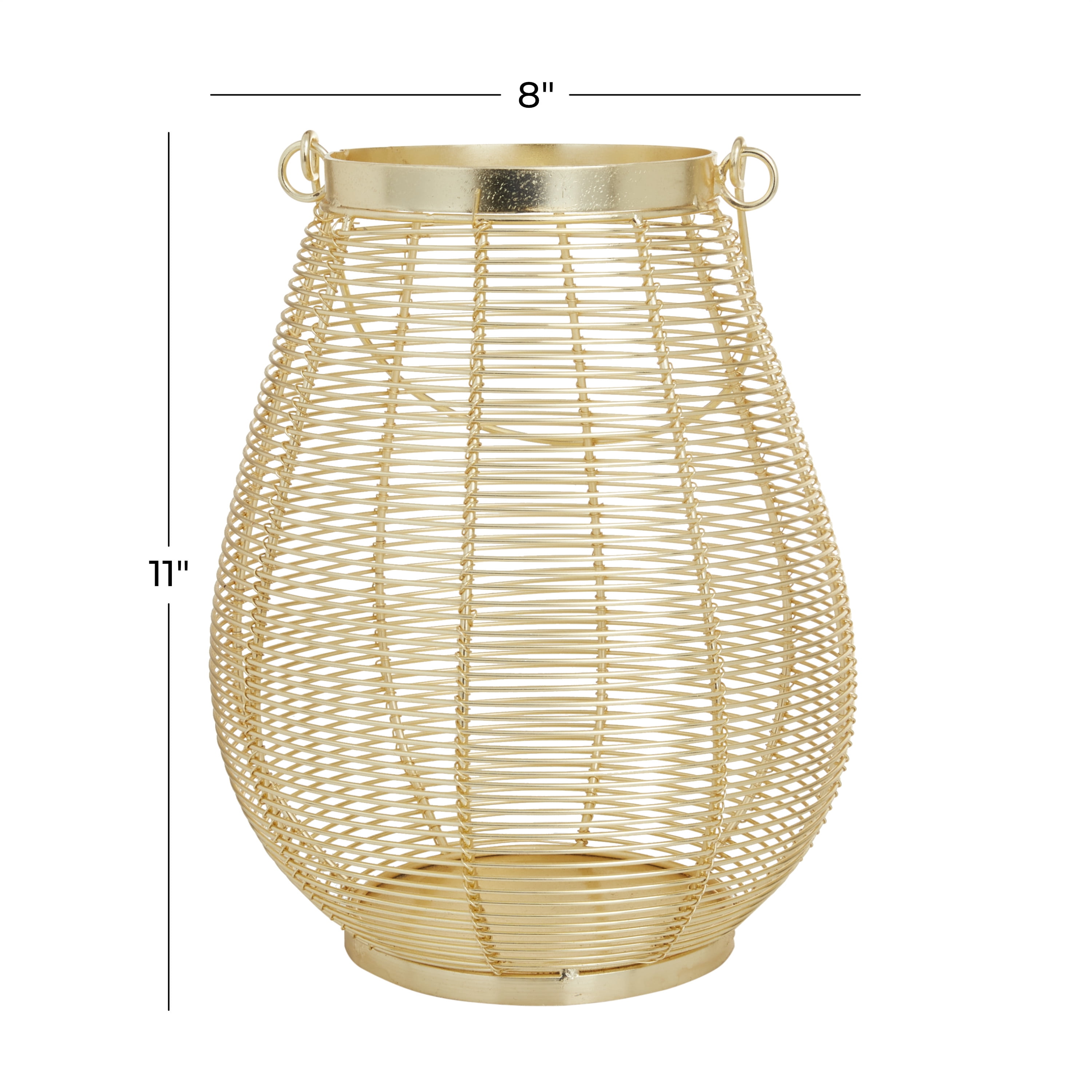 DecMode Gold Metal Decorative Candle Lantern with Thin Metal Handle