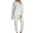 thumbnail image 2 of Defitshape Women's Sherpa Fleece Pajama Set Plain 2 Piece Hoodie Joggers Sweat Outfit Soft Sweatsuit Cozy Long Sleeve Shirt Pants Set Fall Spring Pjs Loungewear Lounge Set Light Grey Small, 2 of 5