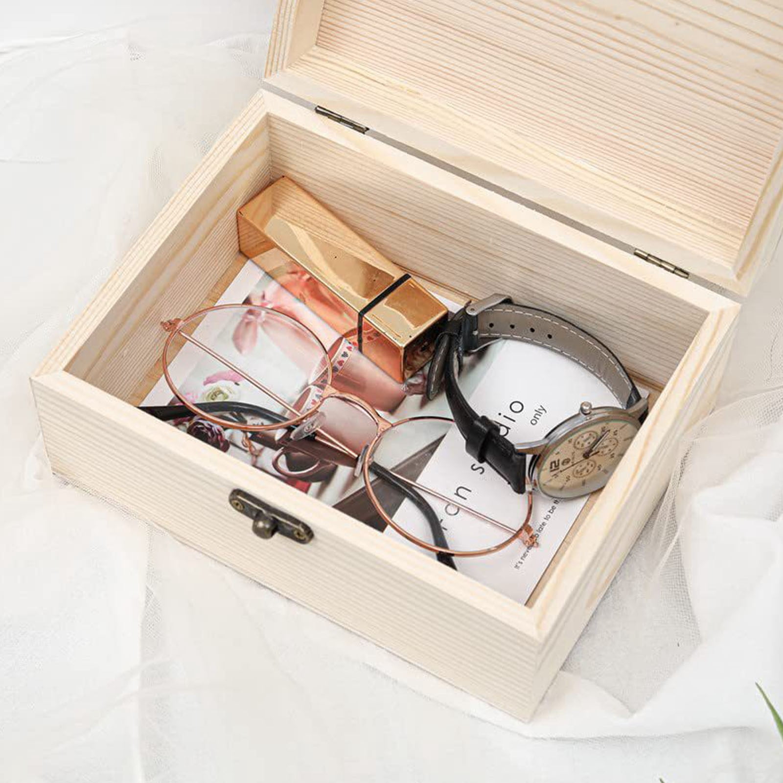 Natural Wooden Storage Box with Lid (Decorative Organizer, Keepsake Box), Rustic Wooden Storage Box 30X20X15cm - Natural Unpainted Organizer Chest for Toys, Blankets & Farmhouse Home Decor, PRYESS