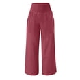 thumbnail image 4 of Red Women's Casual Pants, Linen Pants Women Summer Wide Leg Pants Drawstring Elastic Waist Pants High Waisted Pants Casual Beach Trousers,Women's Casual Pants S, 4 of 5