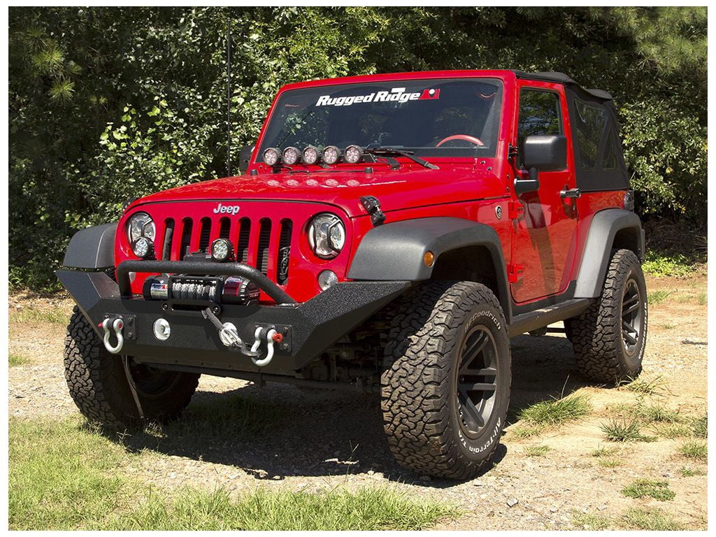 Rugged Ridge by RealTruck Spartan Bumper, Front for Jeep JL/JT|Full-Width w/ High-Clearance Ends & Overrider, Steel, Textured Black Compatible with 2018-2024 Jeep Wrangler JL; 2020-2024 Gladiator JT