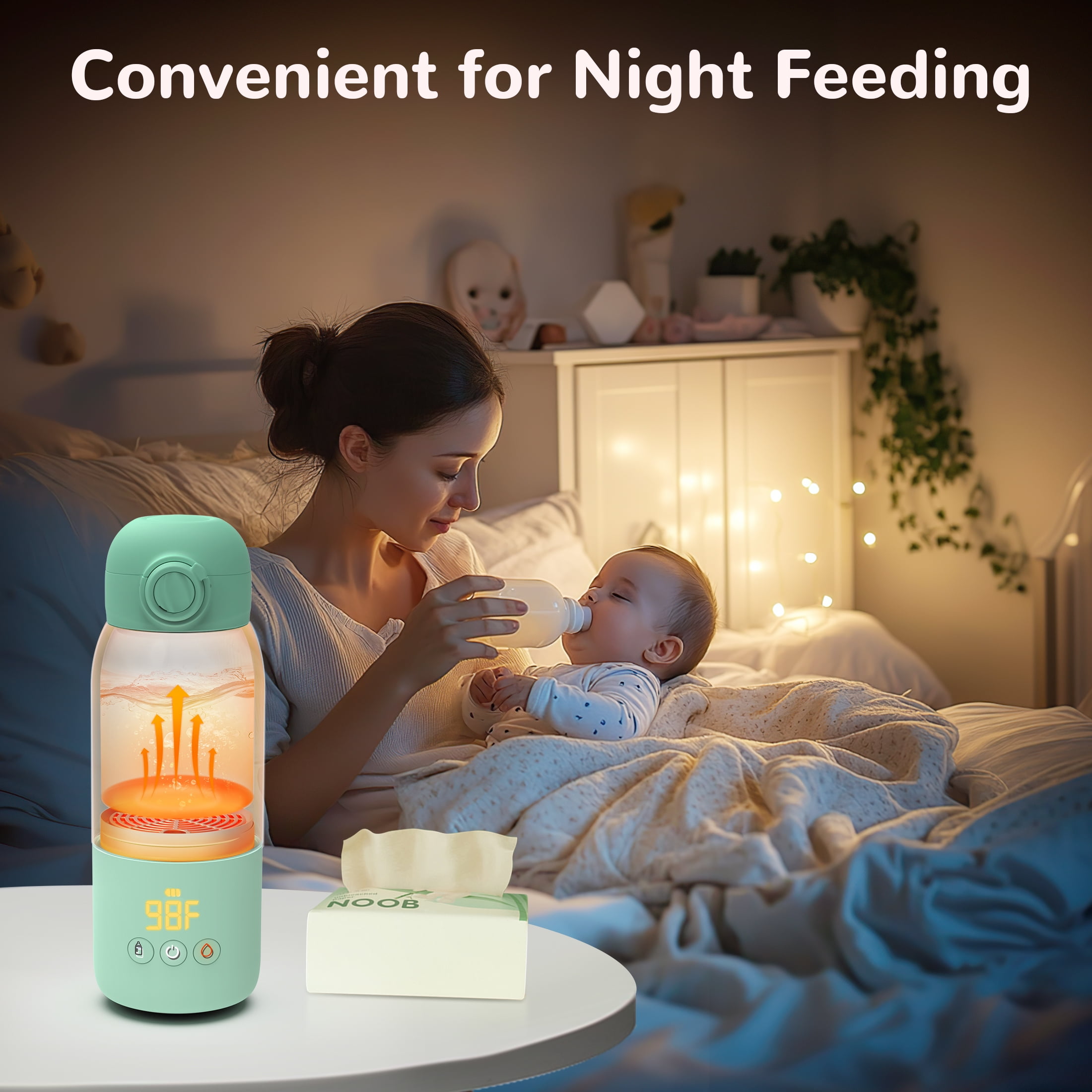 Minikid Upgraded Bottle Warmer for Baby , Dual Heating Modes for Breast Milk and Water, 12 OZ Portable Milk Warmer, Green