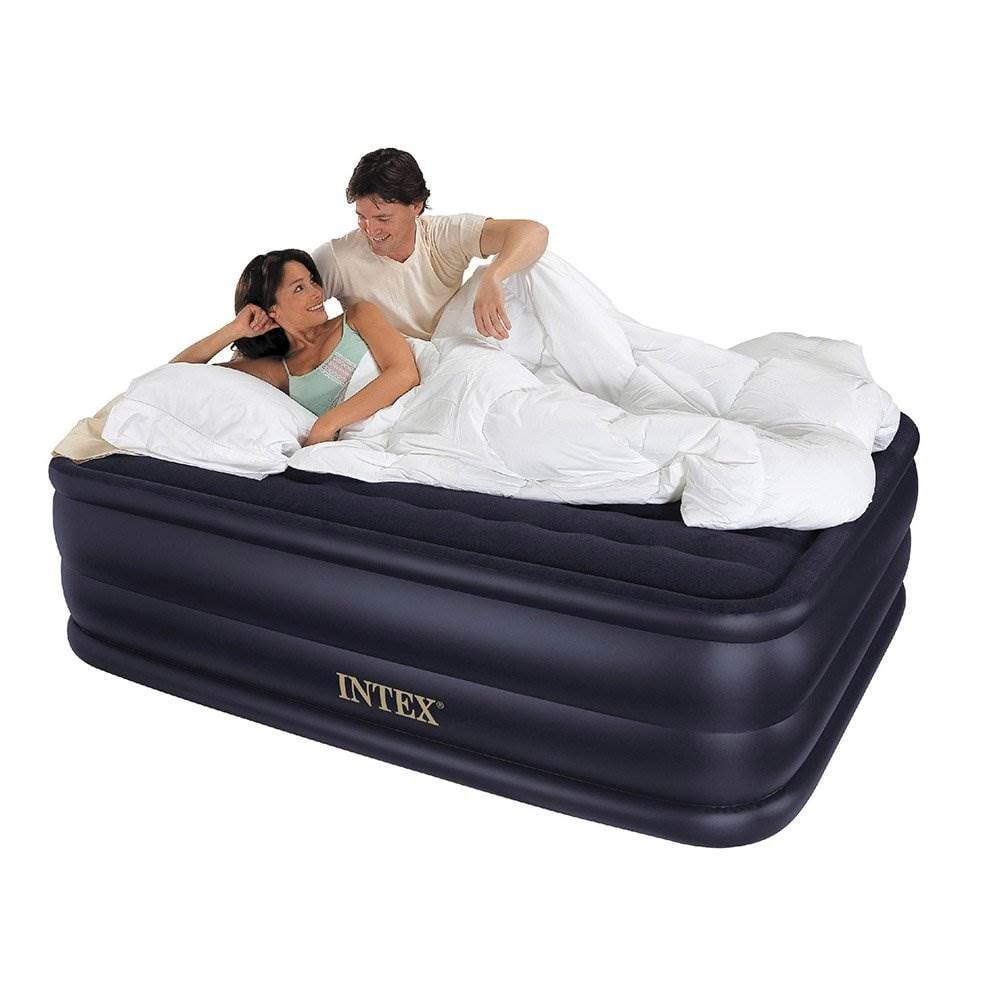 Open Box INTEX Queen Raised Downy Airbed Mattress Bed w/ Built-In Pump 66717E 