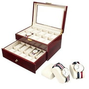 Watch Box 20 Mens Case Top Brown Display Organizer Lockable UJWB006