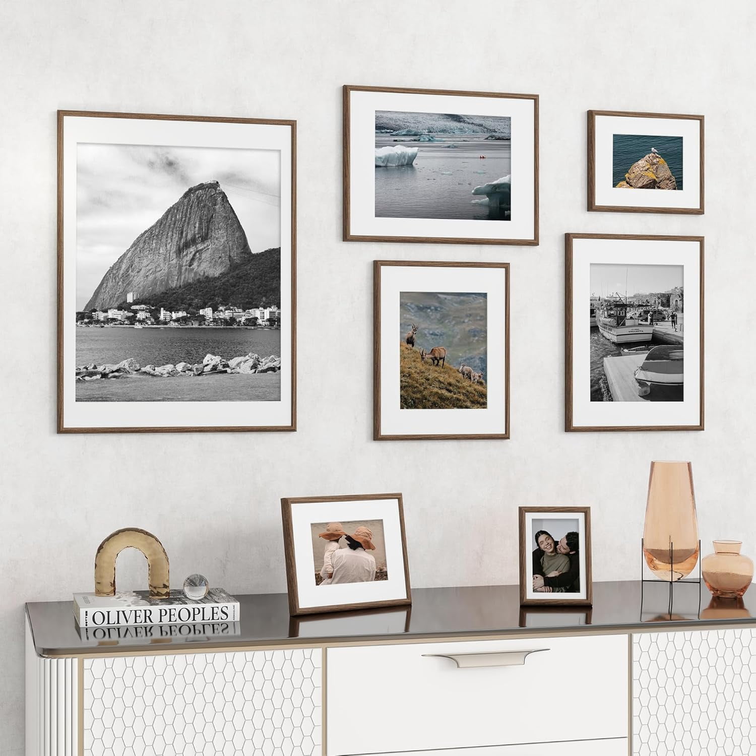 16x20 Picture Frame, Display Pictures 11x14 with Mat or 16x20 Without Mat, Wall Hanging Photo Frame, Walnut, 3 Pack
