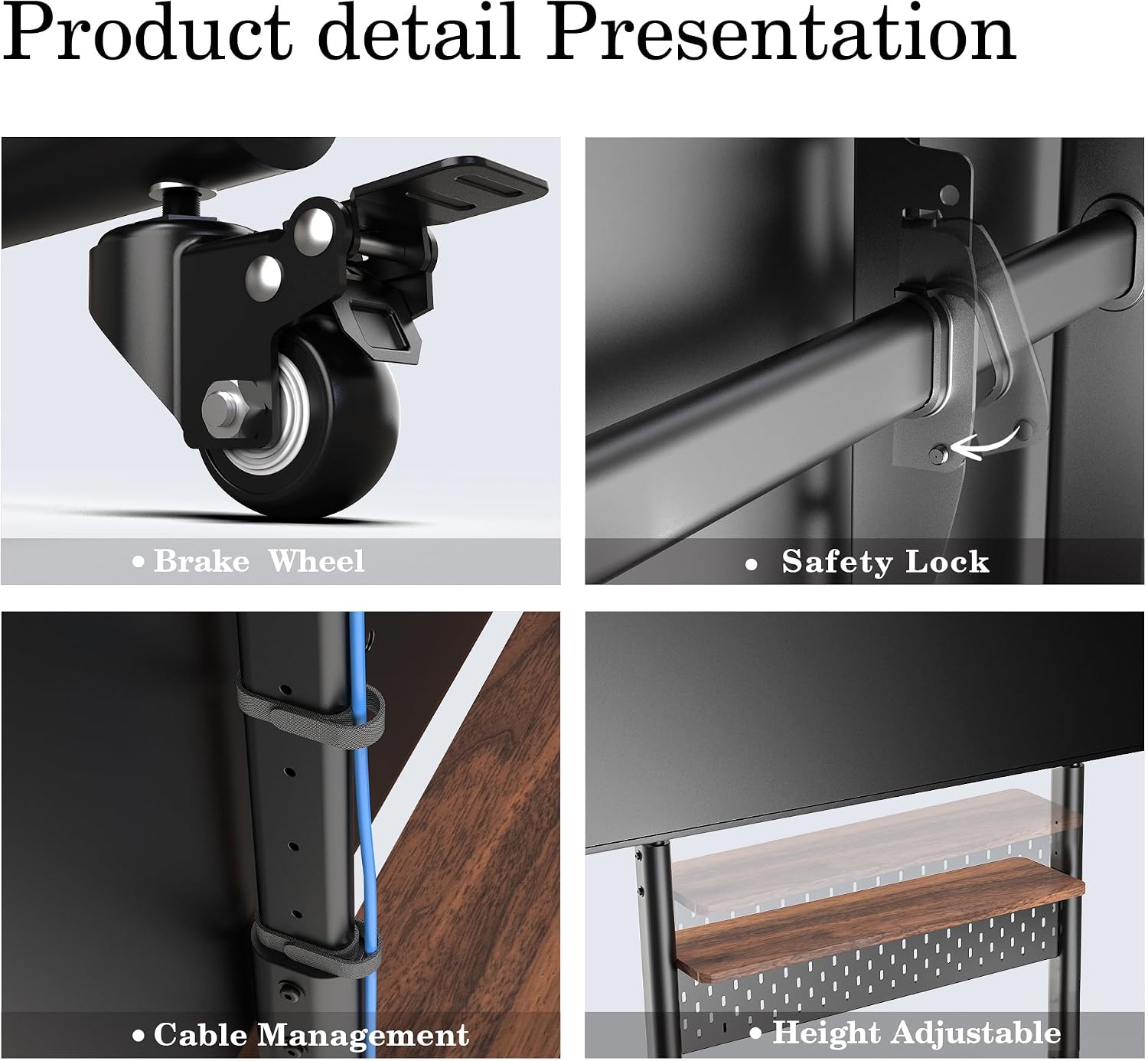 FITUEYES Rolling Movable Base for 40–85 Inch TVs, Black, Height Adjustable