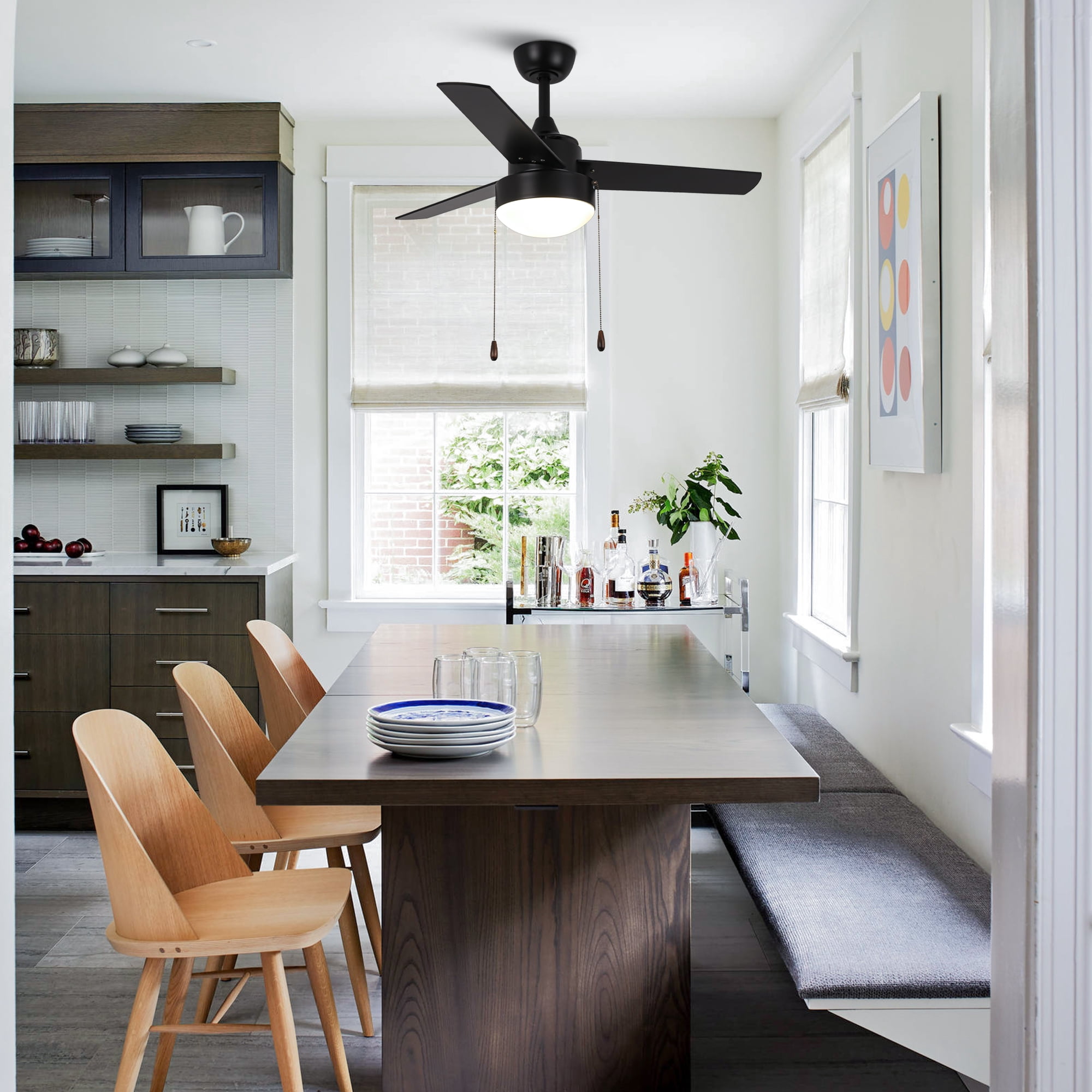 Vaczon  42" Modern Black 3-Blade Ceiling Fan with Light  and Pull Chain