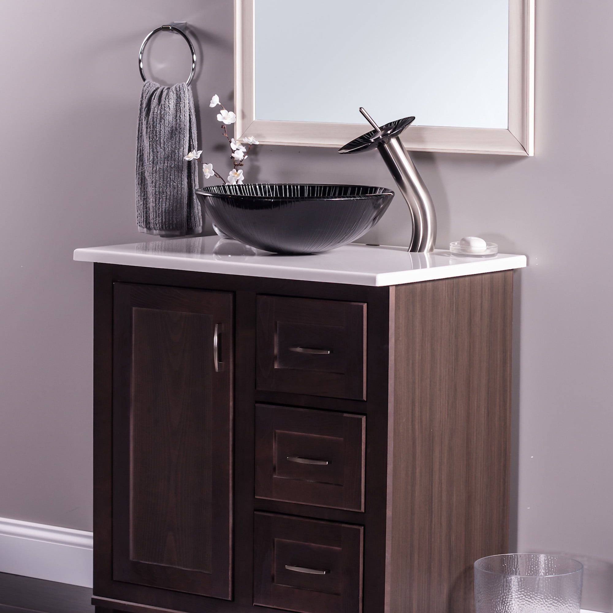 Miseno MNO-530-PC Circular 16-1/2" Glass Bathroom Sink; Polished Chrome Drain