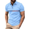 thumbnail image 3 of Mens Striped Polo Shirt Button Short Sleeve T Shirt Casual Summer Breathable Color Block Top Blue XXXL, 3 of 10