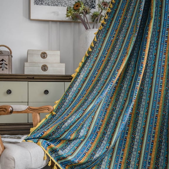 AIGIA Bohemian Striped Print Cotton Linen Window Curtain Panel Rod Pocket Colorful Patterned Room Darkening Drapes 1 Piece 