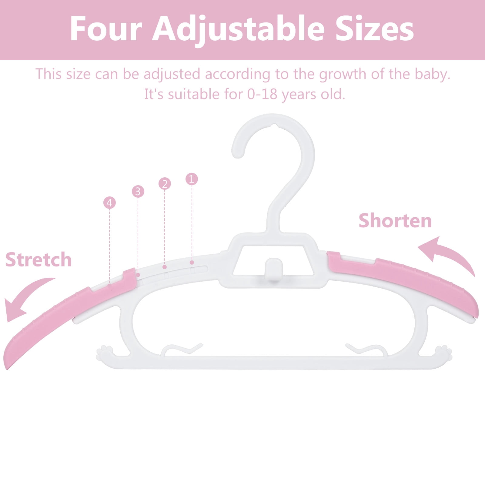 20 Pack Kids Hangers,Premium Plastic Strong and Durable Baby Hangers, Adjustable Toddler Hangers, Baby Clothes Hangers for Girls,11”-14.3"Children Hangers,Ultra Slim and Stackable Space Saving,Pink