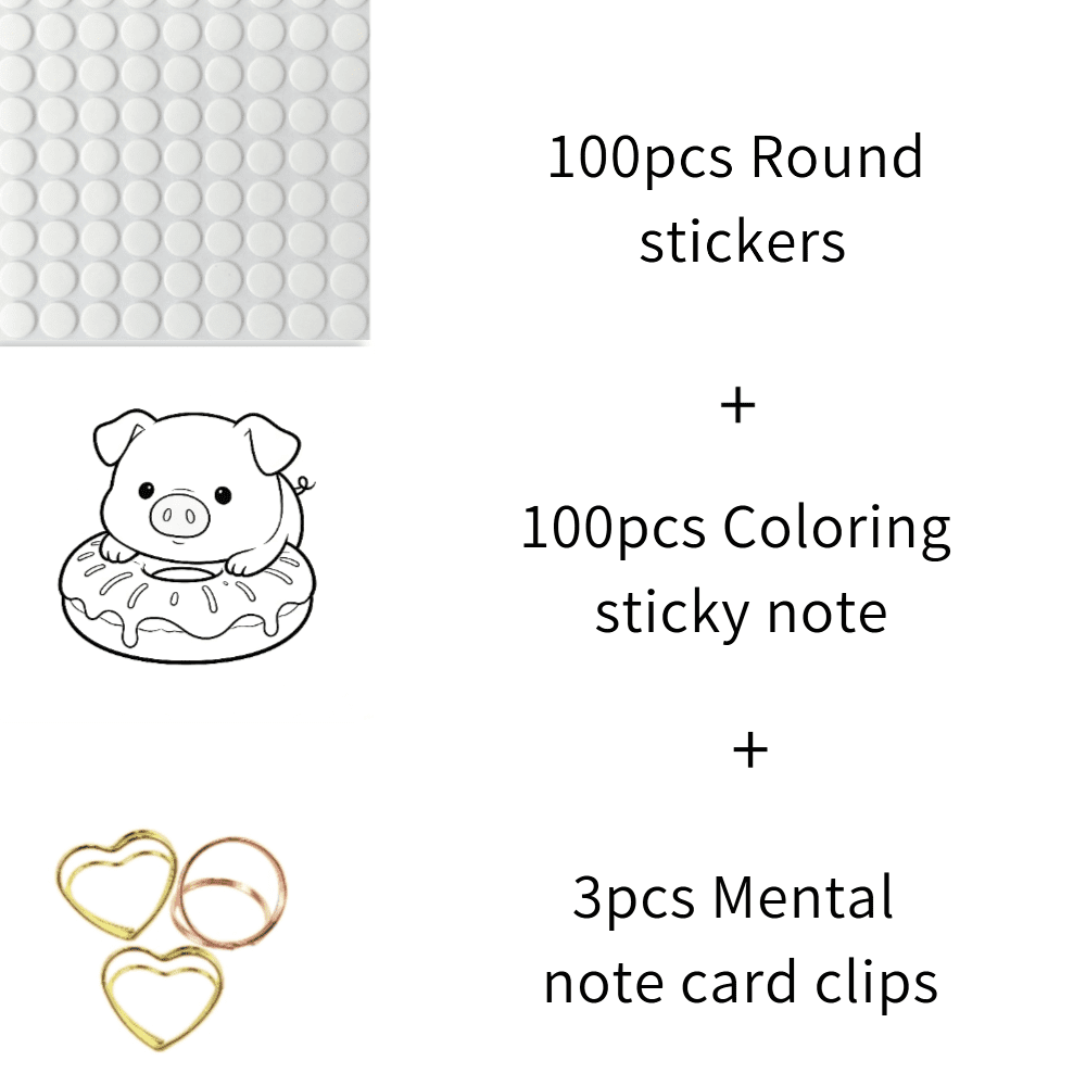 100 Pcs Original Unique Sticky Notes: Double-Sided (Coloring + Reminder), No-Repeat Design for Home Office