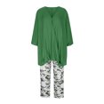 thumbnail image 4 of Atogsazn Womens Linen Cotton 2 Piece Outfits Summer Casual Print V-neck Long Sleeve Pullover Shirt Tops + Pants Lounge Set Green XXXL on Clearance, 4 of 8
