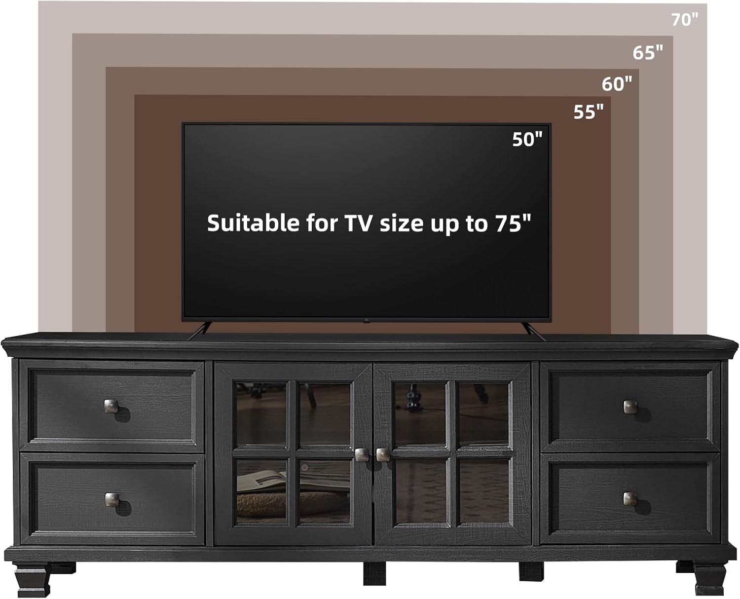 LELELINKY Wood 3-Piece Table Sets Includes TV Stand, Coffee Table, and 2 End Tables Home Accent Furniture for Living Room, Black