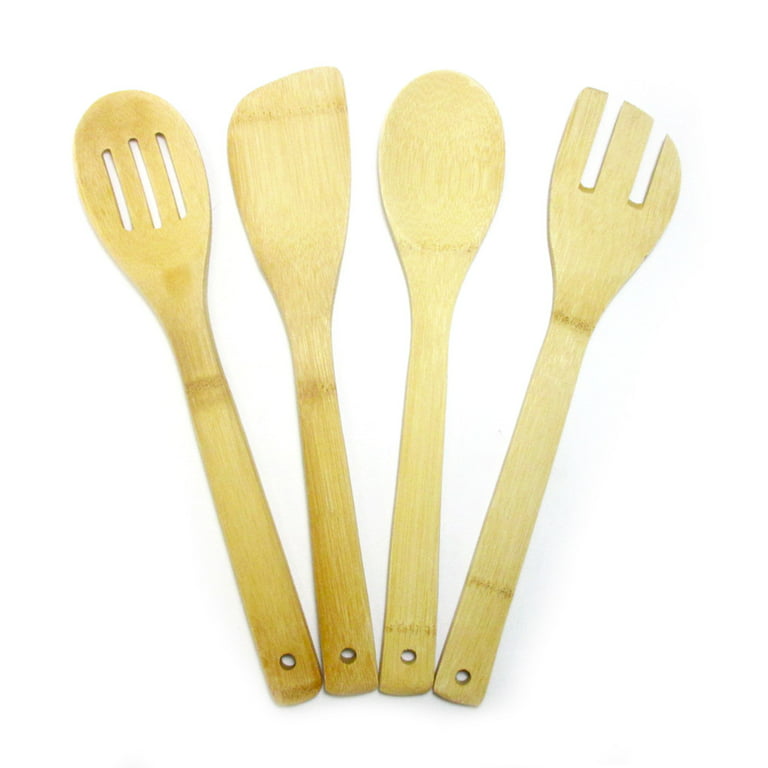 JB Home Collection 4577, Bamboo Wood Kitchen Cooking Utensil Tools 5 Piece Set of Serving Spork | Cooking Spatula | Tong and Slotted Spatula | Turner