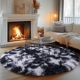 thumbnail image 4 of SARAG Soft Fluffy Round Area Rugs for Bedroom Kids Room Plush Shaggy Nursery Rug Furry Throw Carpets for Boys Girls, College Dorm, 6x6ft Tie-dye Black and White, 4 of 8