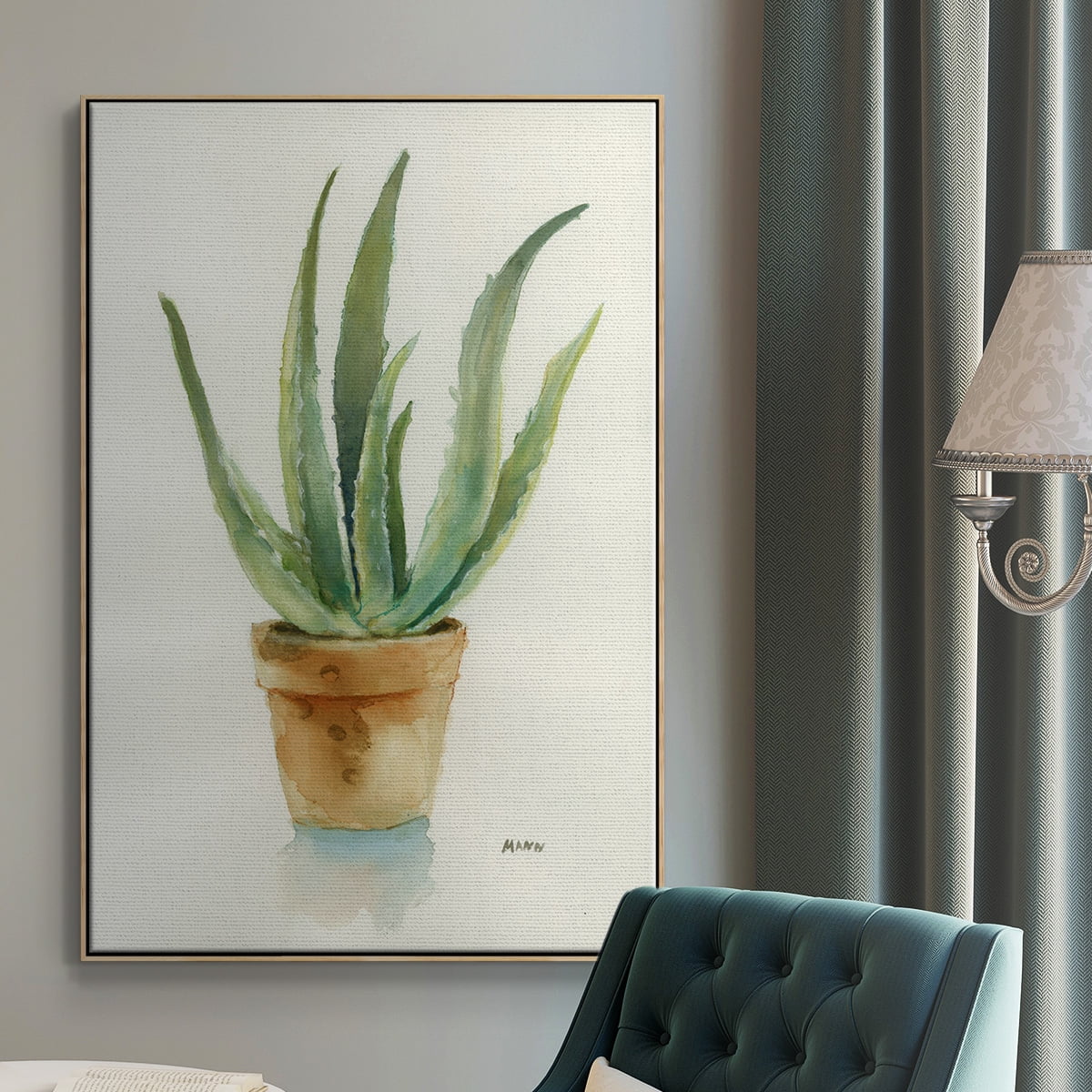 Succulent IV Framed Premium Gallery Wrapped Canvas - Ready to Hang - 17 x 25 - Natural Wood Floating Frame