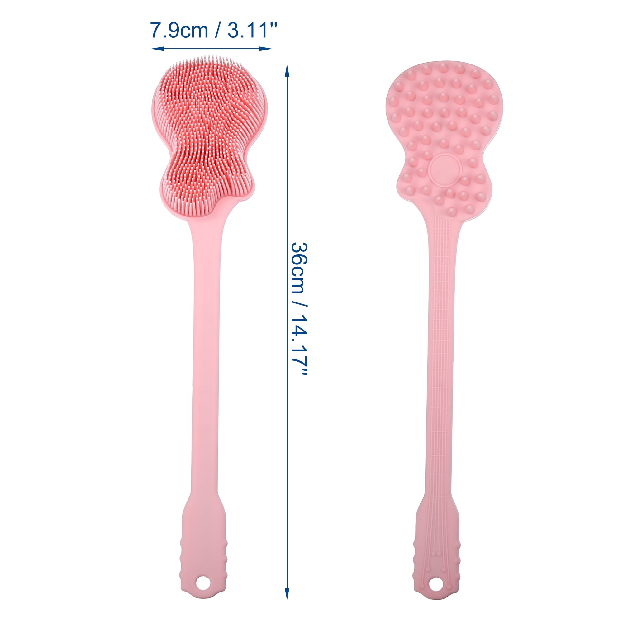 Unique Bargains Back Scrubber Body Brush with Long Handle for Exfoliating Silicone Pink