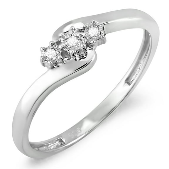 0.05 Carat (ctw) Sterling Silver Round Diamond Ladies Bridal Engagement Swirl Three Stone Ring 1/20 CT