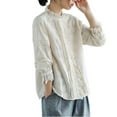 thumbnail image 5 of YM YOUMU Women Lace Embroidery Floral Blouse Ruffle Stand Collar Petal Long Sleeve Loose Shirts, 5 of 5