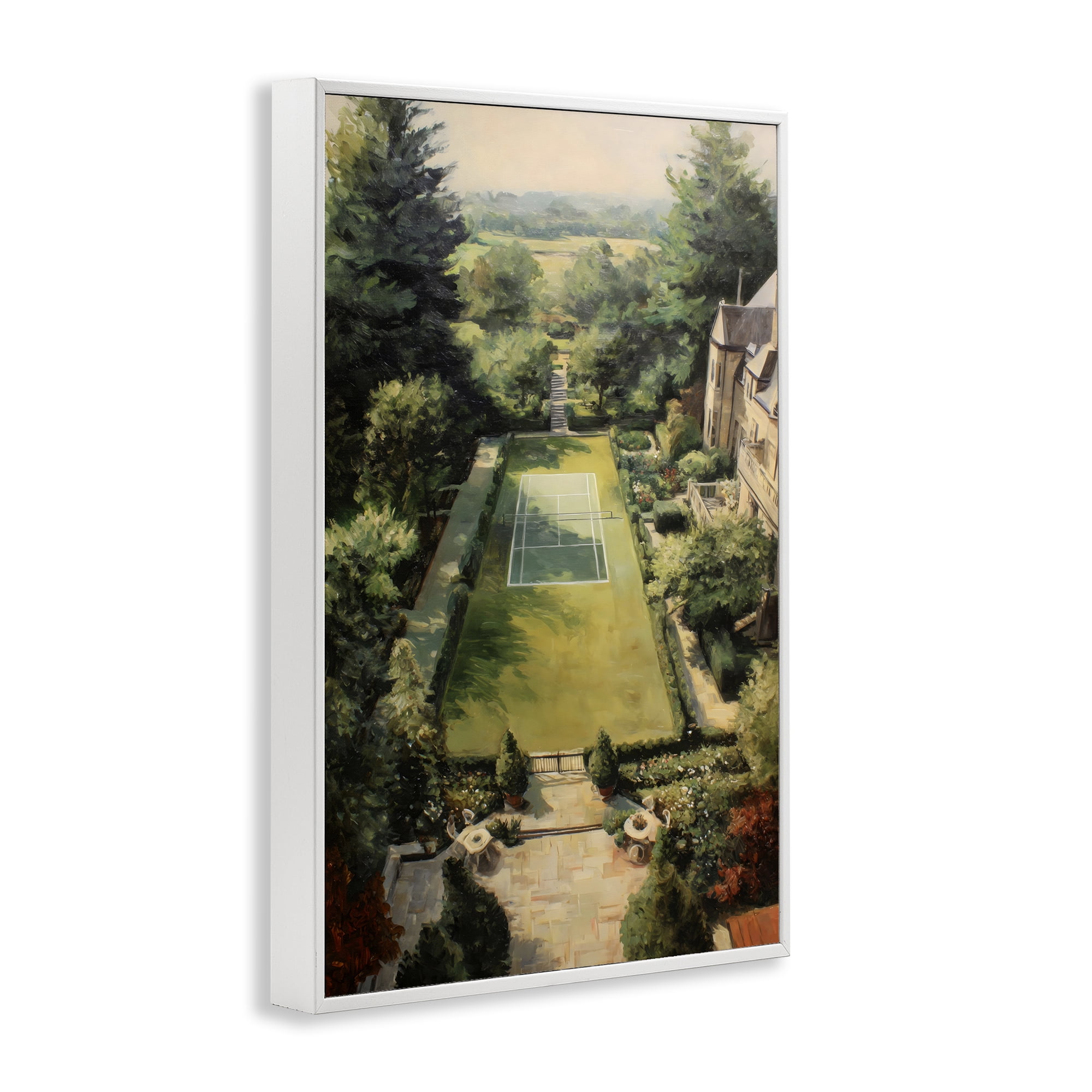 Stupell Industries Vintage Tennis At The Manor White Framed Giclee Art, design by Petal Prints Design