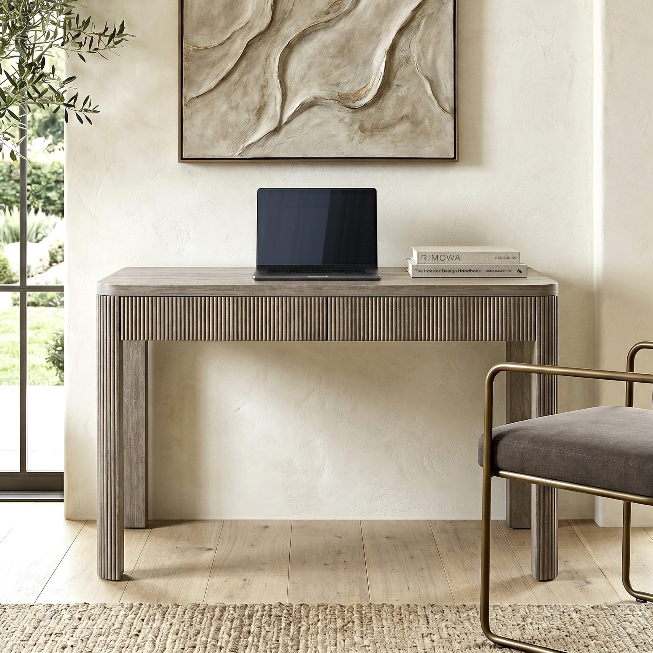 Evelyn&Zoe Modern/Contemporary 48" Wide Antiqued Gray Oak Home Office