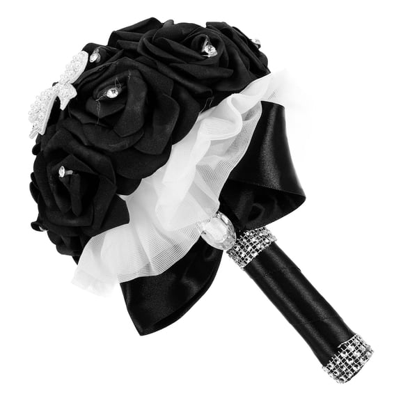 HOOWIFFY Black Artificial Bridal Bouquet for Wedding Decoration and Photo Prop