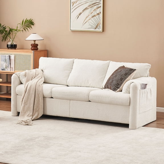 Ivory White Sofa with Chenille - Ergonomic Design for Comfort - Family Room / Enjoyable Time