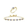 Gem Stone King 3.27 Ct Round Blue Tanzanite 18K Yellow Gold Plated Silver Ring Bracelet Set