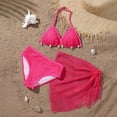 thumbnail image 2 of Tisuna Swimwear For Girls Solid Color Bikini Tops And Bottom Set With Cover Up Skirt Three Piece Summer Beachwear Fashion Comfort Fit Little Girls Seaside Bathing Suit Hot Pink Size 10-11 Years, 2 of 4