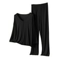 thumbnail image 7 of Uqiangy Casual Workout Two Piece Outfits Travel Outfits For Women Airport Outfits For Women 2025 Womens Lounge Set Long Sleeve Pajamas Leisure Wear Sets For Women Sets For Women Black XL, 7 of 7