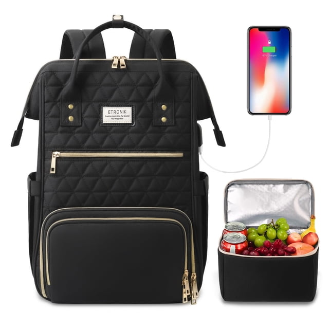 Mochila ETRONIK para portátil de 15,6 pulgadas para mujer con puerto USB, color negro